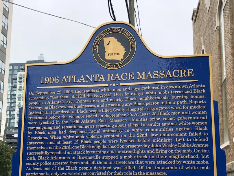 The Fulton County Remembrance Coalition's historical marker for the 1906 Atlanta Race Massacre.