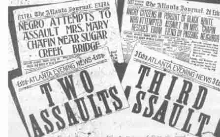 Atlanta newspaper headlines from September 1906, alleging assaults and calling the city to act.
